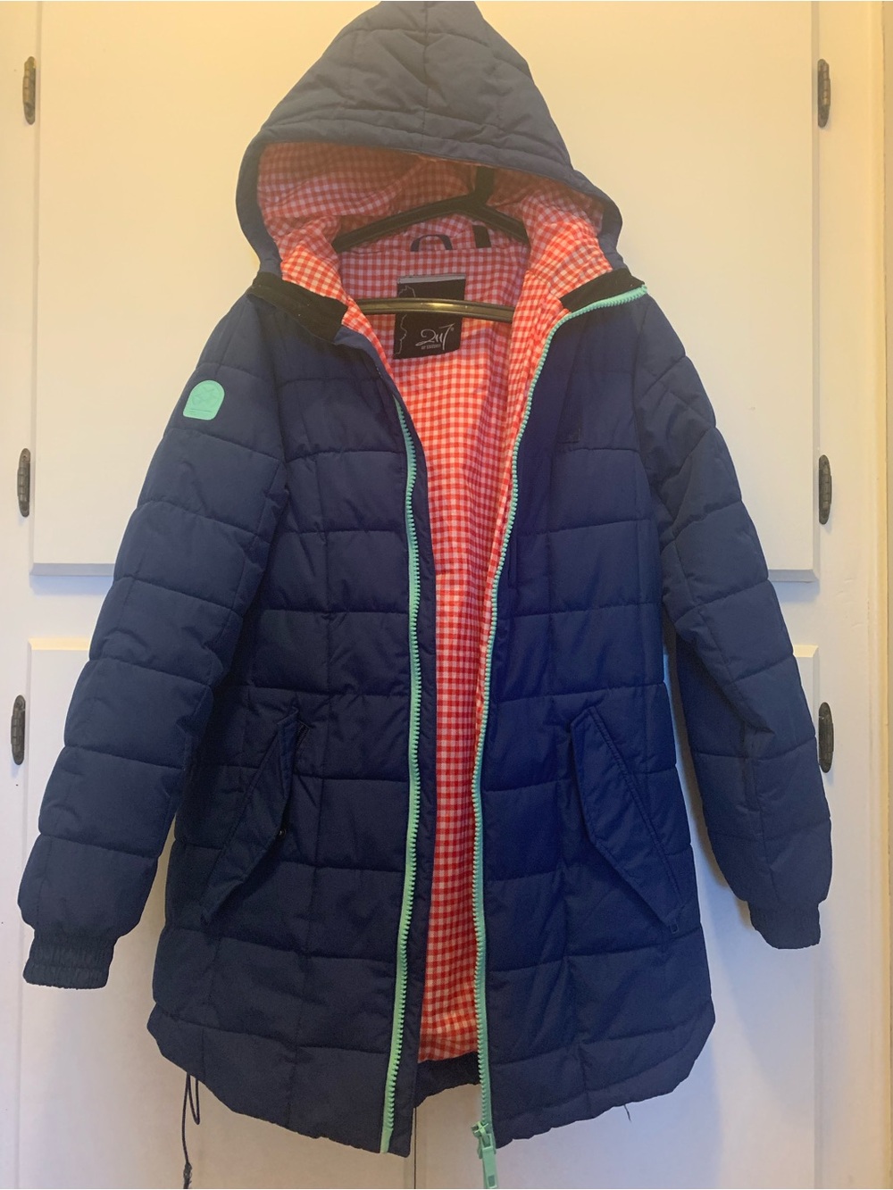 2117 of Sweden Snow Parka/Jacket Hood Blue w/Red Gingham Winter Women Size M/L